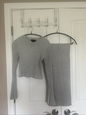 House of Harlow 1960 Ribbed Knit Top and Skirt Set in Light Gray